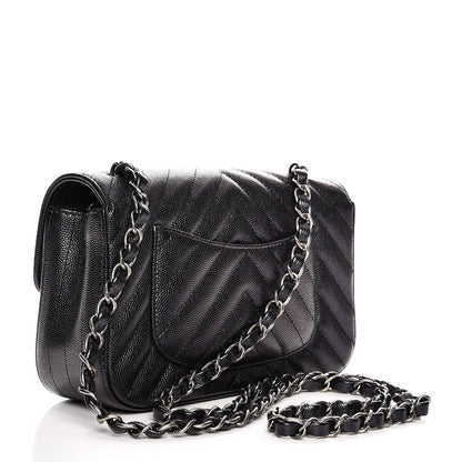 Chanel Iridescent Caviar Chevron Quilted Mini Rectangular Flap Black 3 of 10