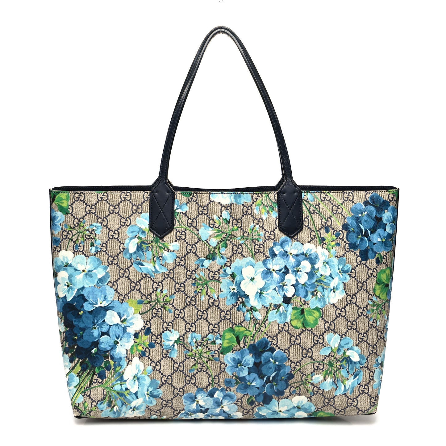 GG Supreme Monogram Blooms Large Reversible Tote Beige Blue Navy