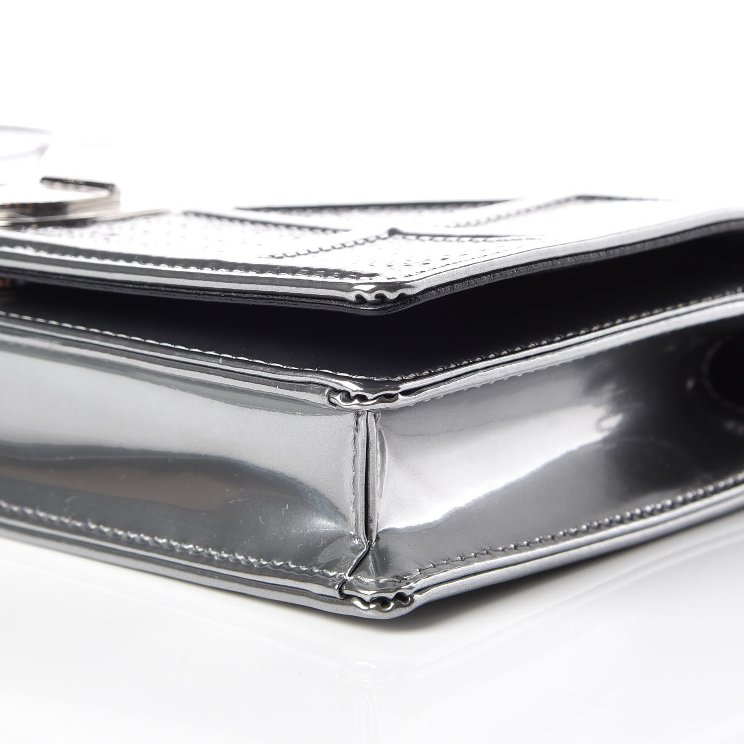 Christian Dior Metallic Patent Micro-Cannage Diorama Wallet on Chain Pouch Silver 6 of 11