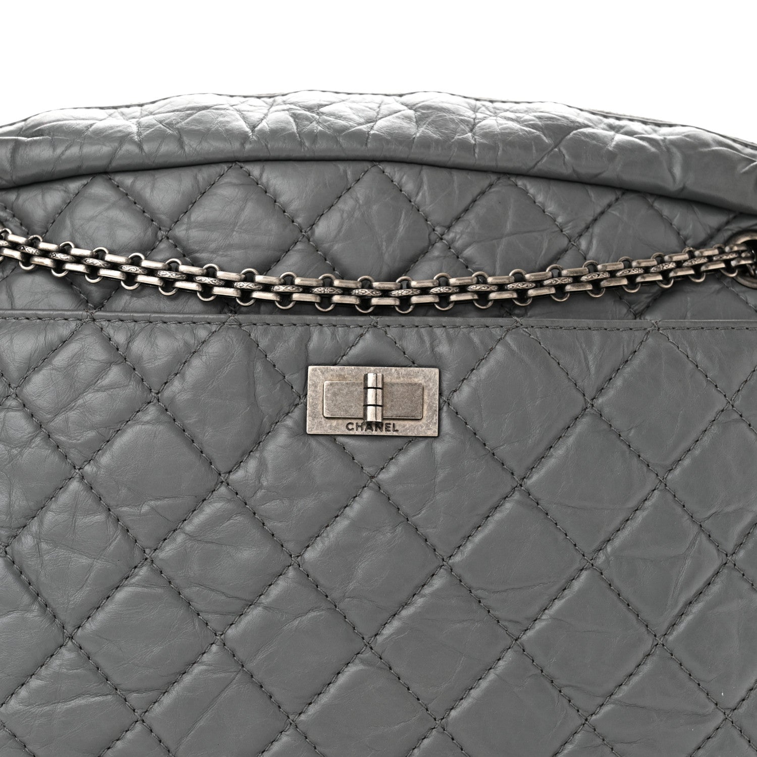 Chanel Aged Calfskin Quilted Large Reissue Camera Case Grey 7 of 10