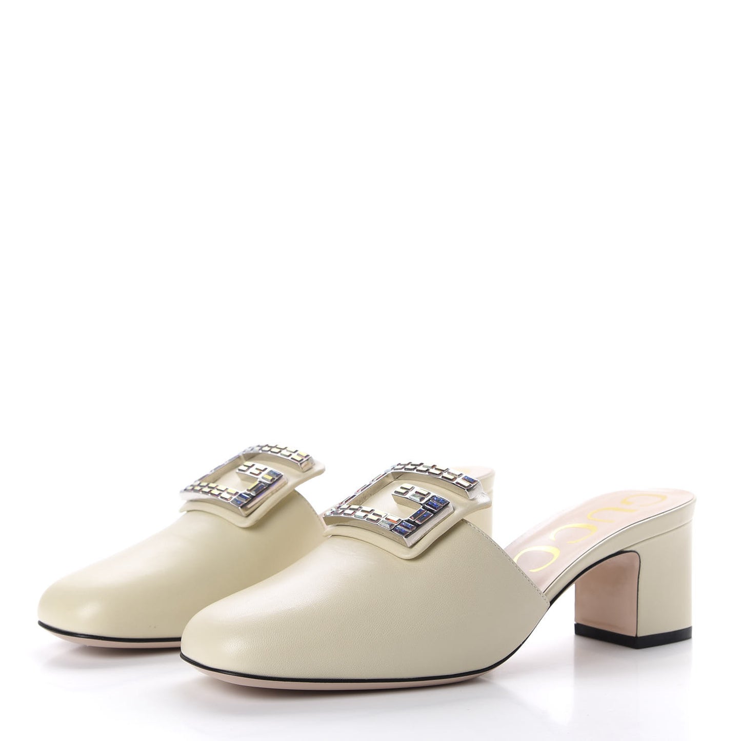 Malaga Kid Crystal Square G Madelyn Mules 38 Vintage White