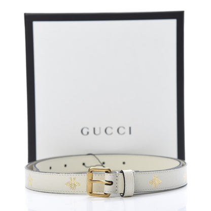Gucci Textured Dollar Calfskin Bees And Stars Print Womens 20mm Belt 85 34 Mystic White Gold 6 of 6