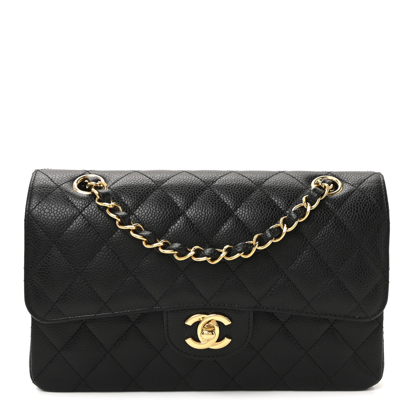 Caviar Quilted Small Double Flap Black
