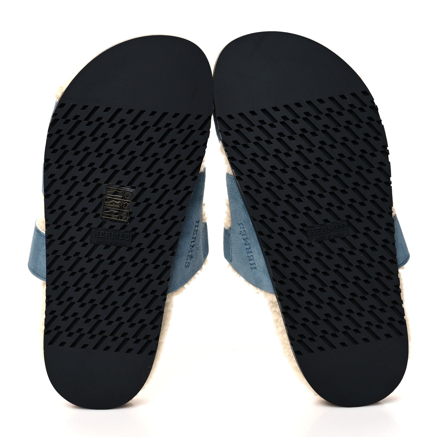 Suede Goatskin Woolskin Womens Chypre Sandals 39 Bleu Pinede Ecru