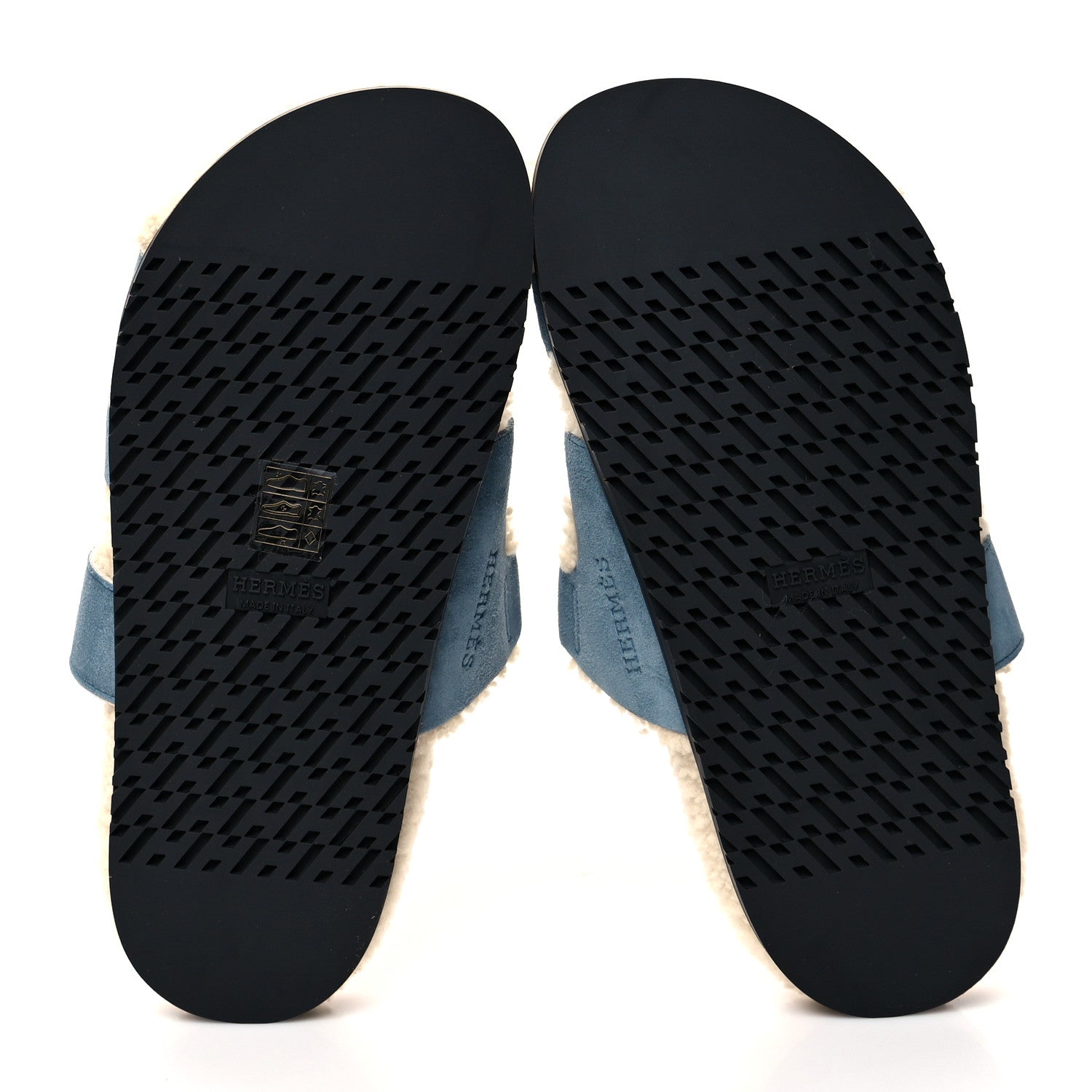 Hermes Suede Goatskin Woolskin Womens Chypre Sandals 39 Bleu Pinede Ecru 5 of 7