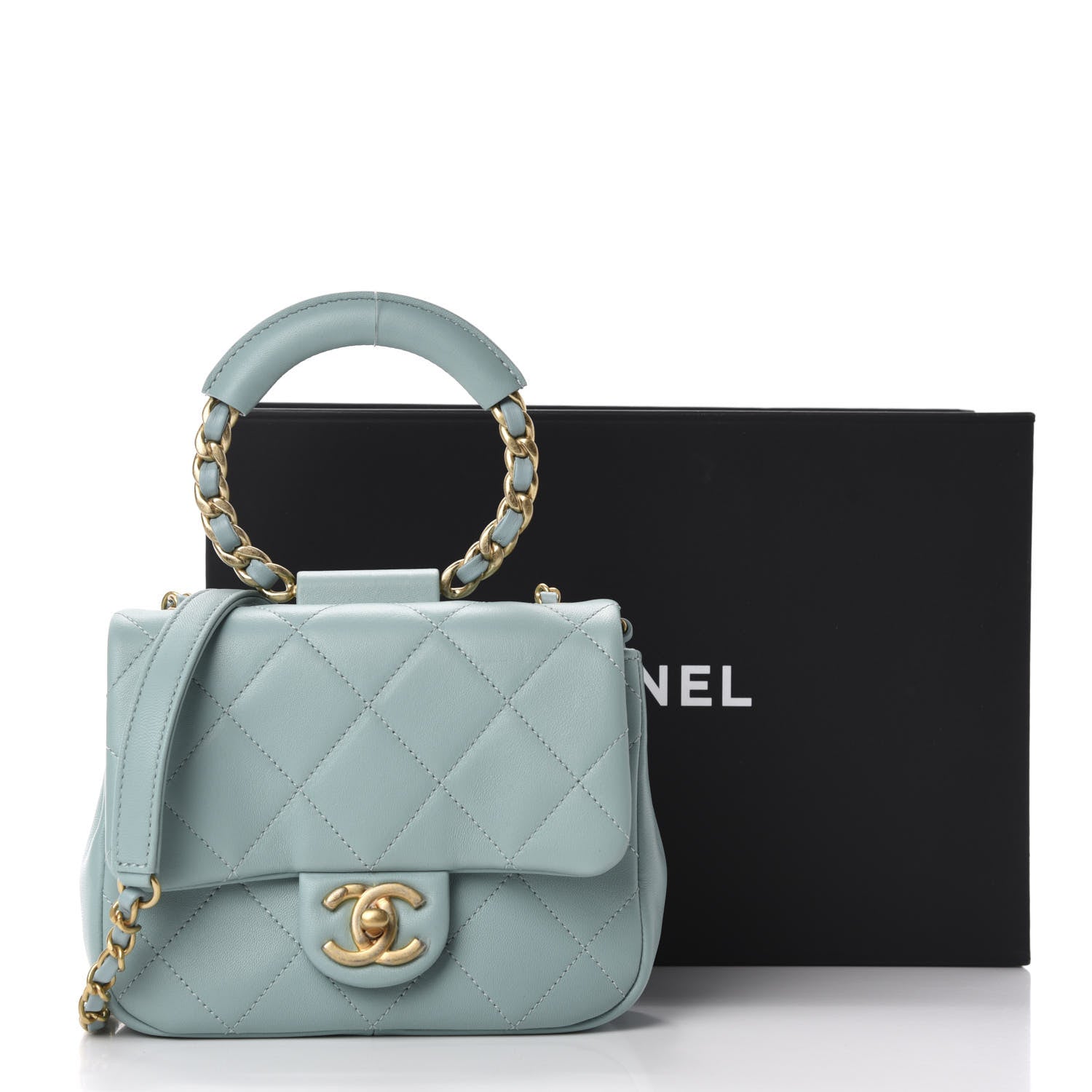 Chanel Lambskin Quilted Small Circular Handle Bag Blue 11 of 11
