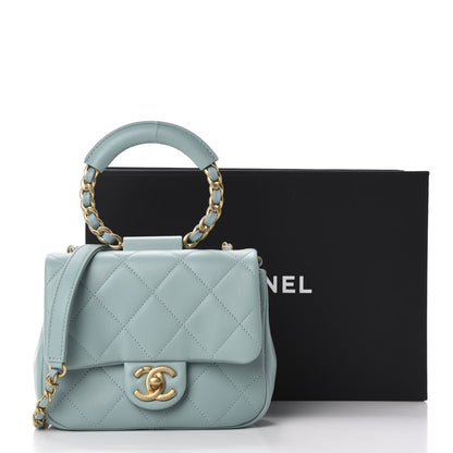 Chanel Lambskin Quilted Small Circular Handle Bag Blue 11 of 11