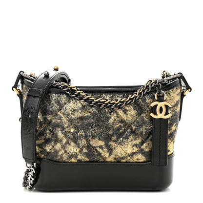 Chanel Metallic Crumpled Goatskin Quilted Small Gabrielle Hobo Black Gold 1 of 11