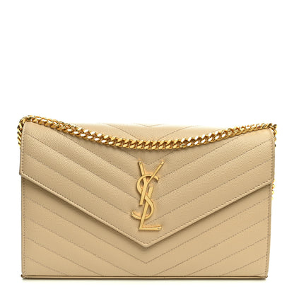 Saint Laurent Grain De Poudre Matelasse Chevron Monogram Chain Wallet Nude Powder Nude Powder 1 of 13