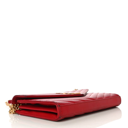Saint Laurent Grain De Poudre Matelasse Chevron Monogram Chain Wallet New Red 4 of 21