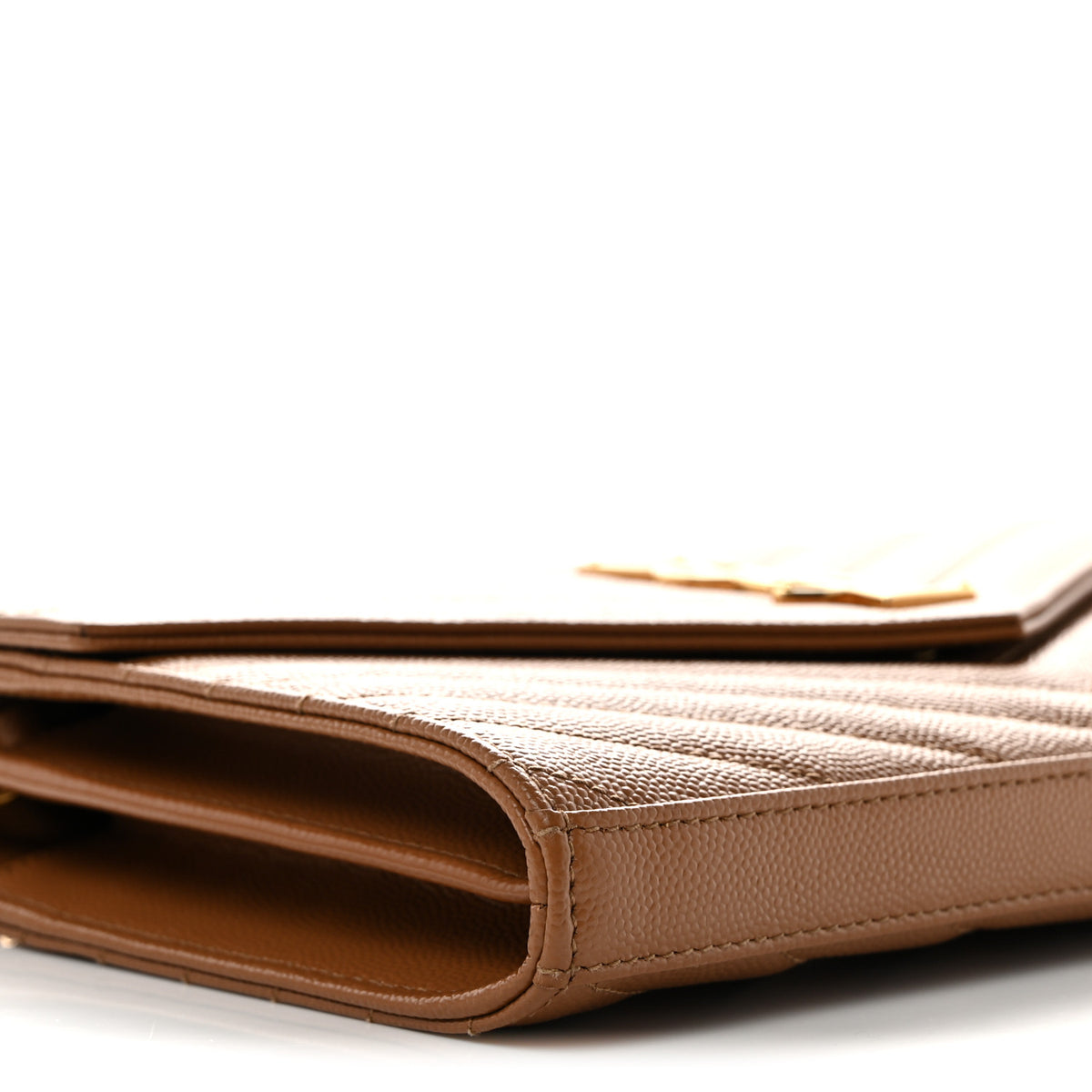 Saint Laurent Grain De Poudre Matelasse Chevron Monogram Chain Wallet Natural Dark 8 of 10