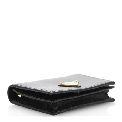 Prada Saffiano Triangle Bi-Fold Compact Wallet Black 4 of 9