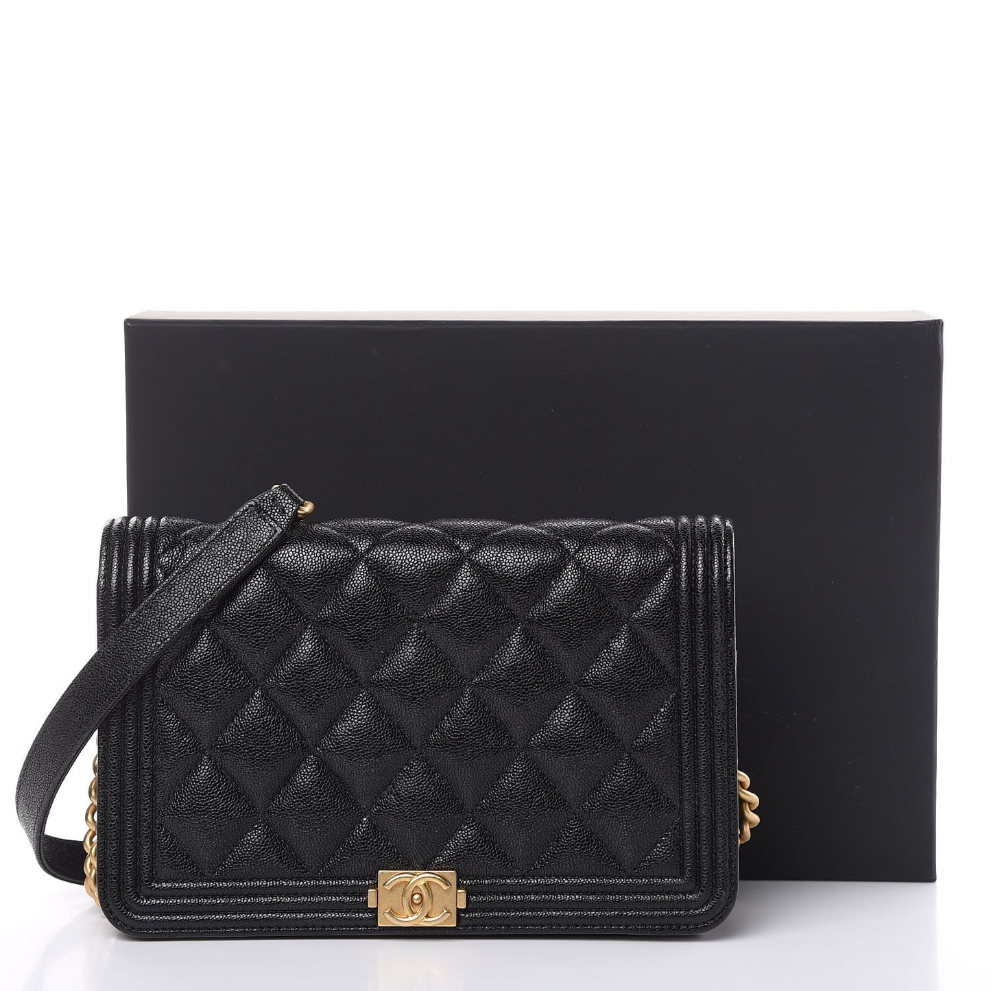 Caviar Quilted Boy Wallet On Chain WOC Black