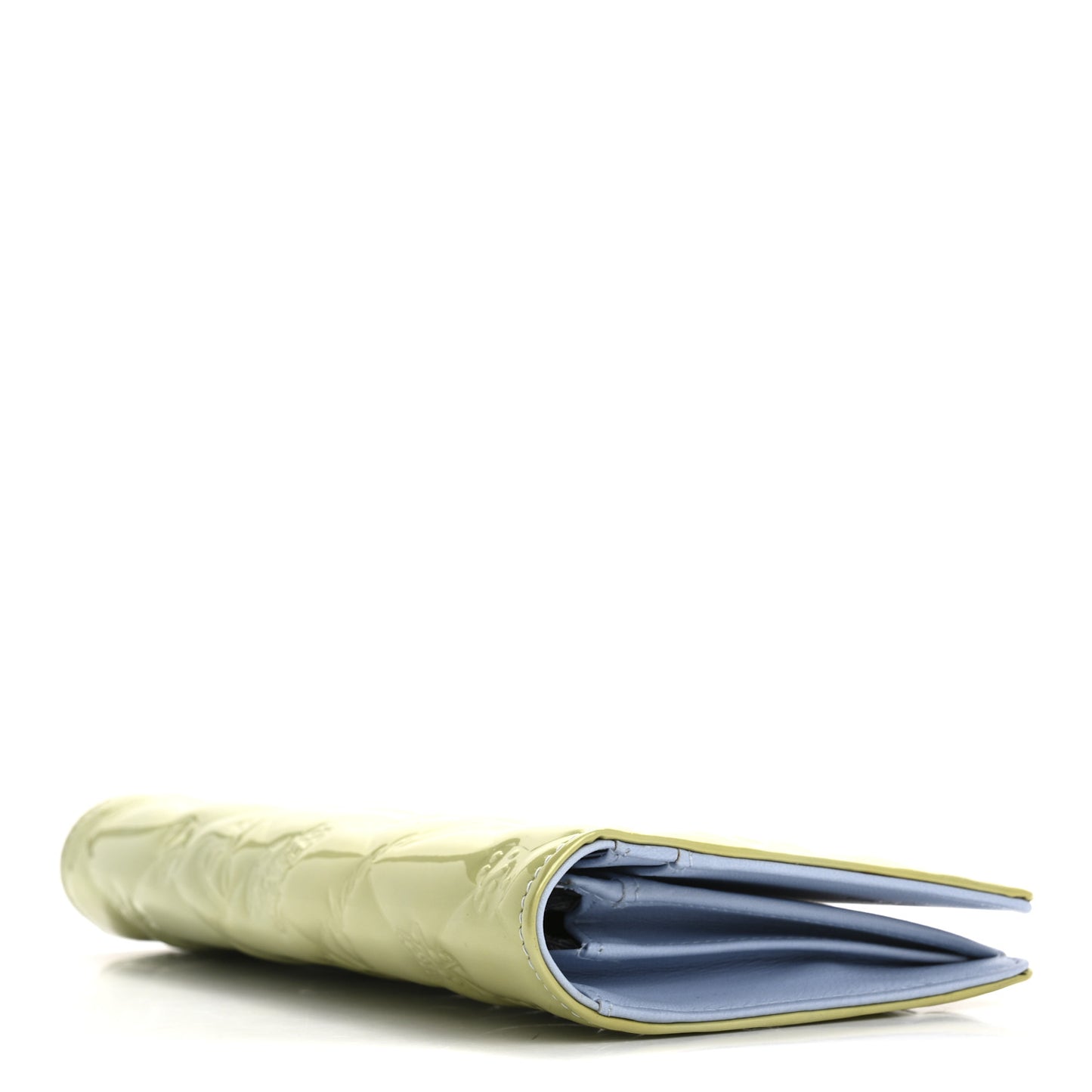 Patent Calfskin Lucky Symbols Yen Wallet Light Blue