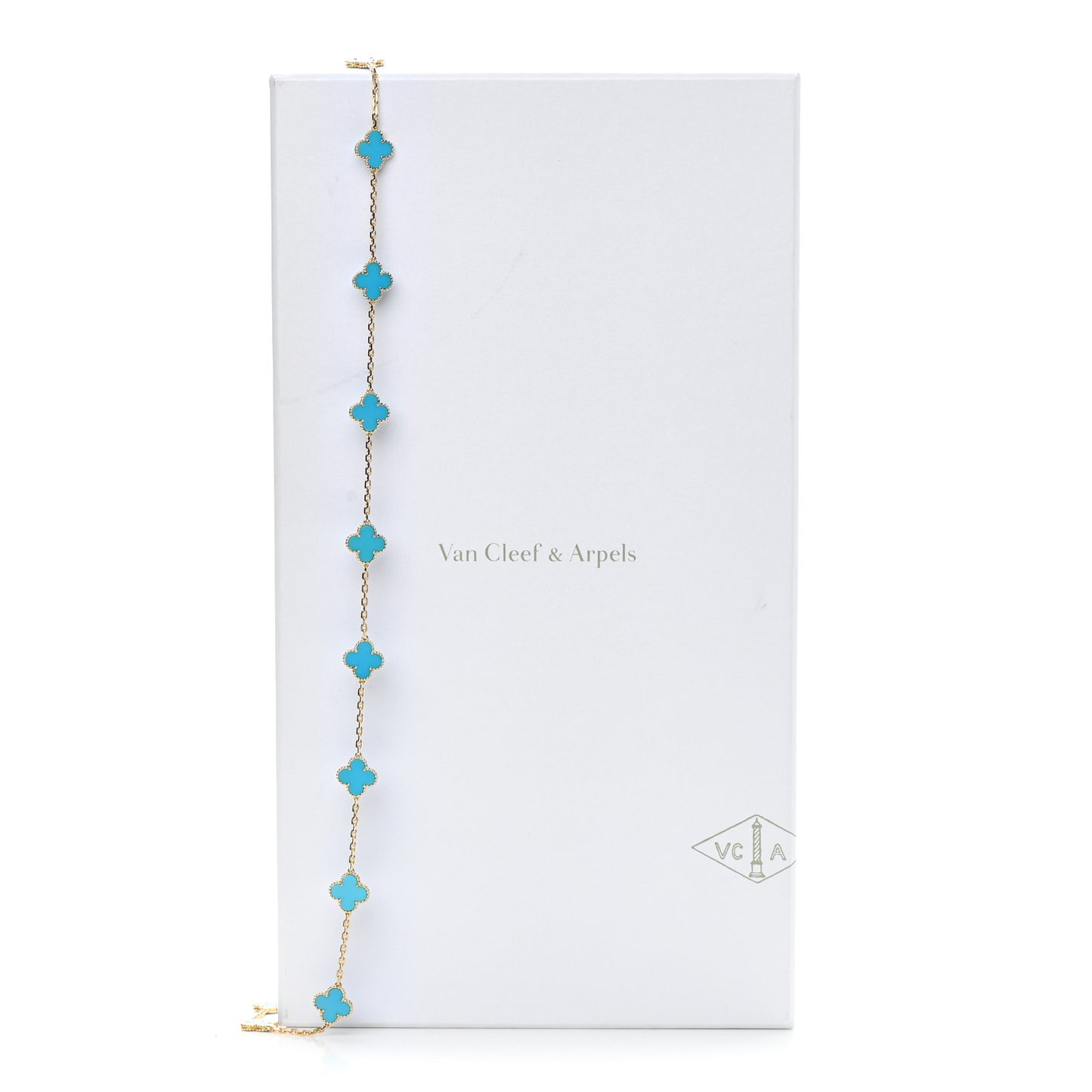 18K Yellow Gold Turquoise 20 Motifs Vintage Alhambra Necklace