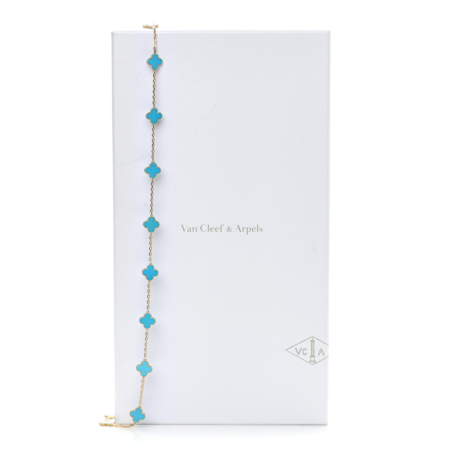 Van Cleef & Arpels 18K Yellow Gold Turquoise 20 Motifs Vintage Alhambra Necklace 7 of 7