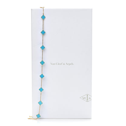 Van Cleef & Arpels 18K Yellow Gold Turquoise 20 Motifs Vintage Alhambra Necklace 7 of 7