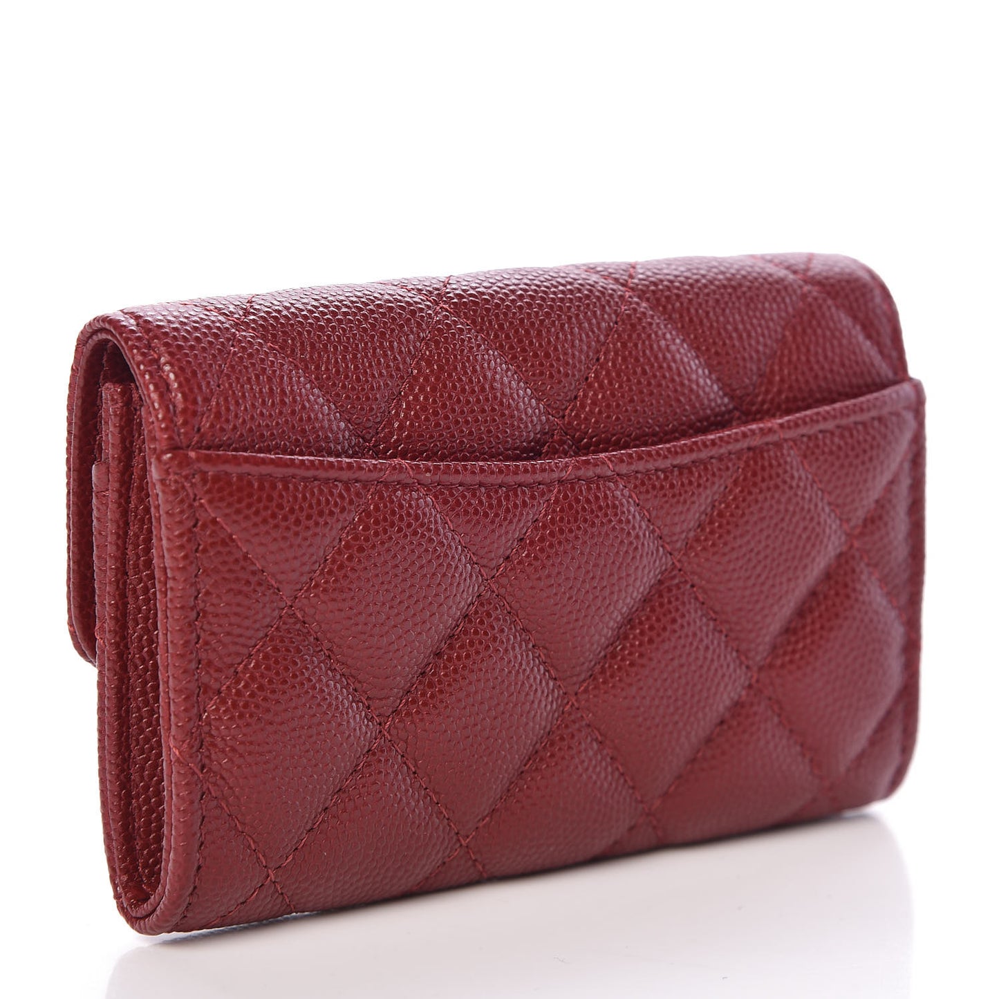 Iridescent Caviar Quilted Flap Card Holder Wallet Burgundy