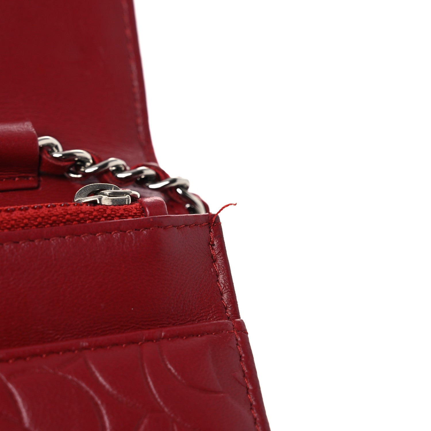 Chanel Lambskin Camellia Embossed Wallet on Chain WOC Red 13 of 14