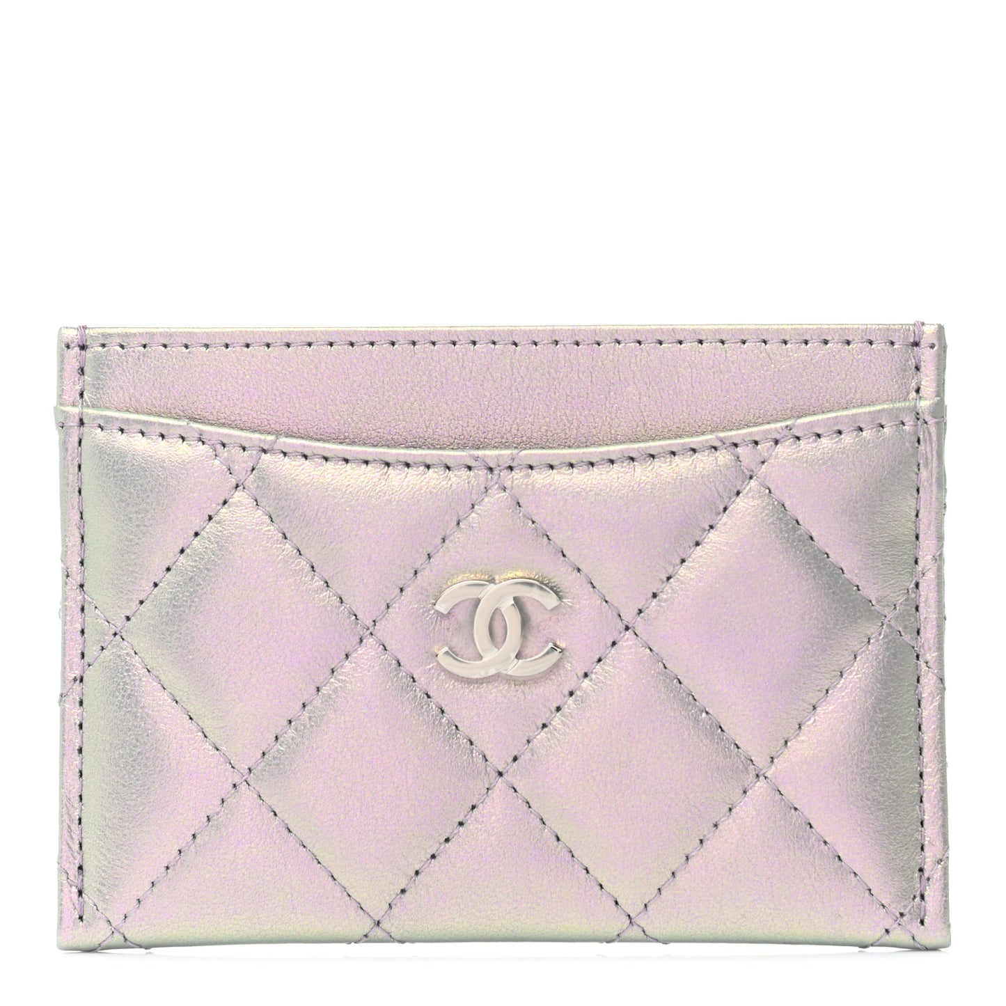Iridescent Calfskin Quilted Card Holder Light Purple