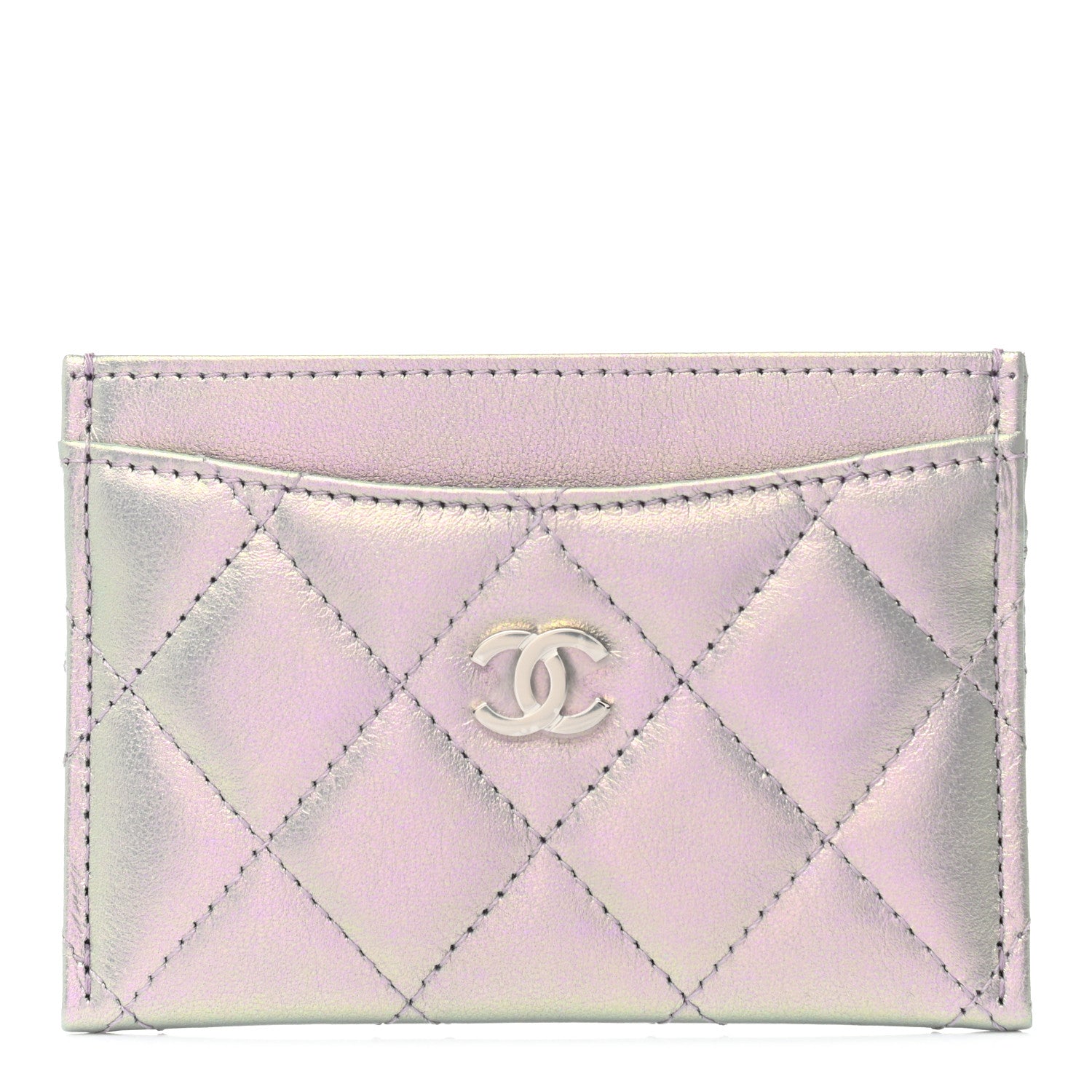 Chanel Iridescent Calfskin Quilted Card Holder Light Purple 1 of 8