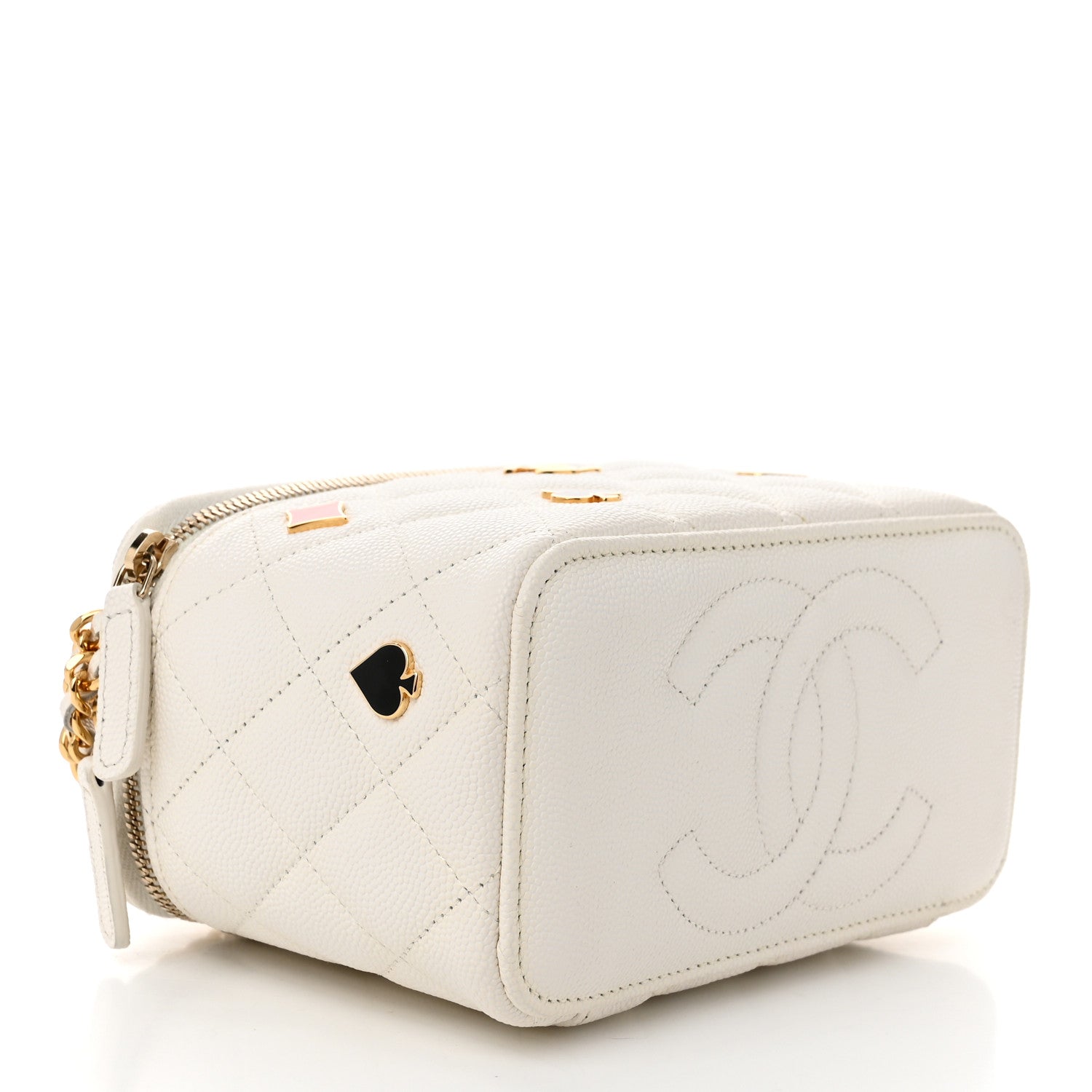 Chanel Caviar Quilted Enamel Coco Casino Small Vanity Case With Chain White 4 of 10