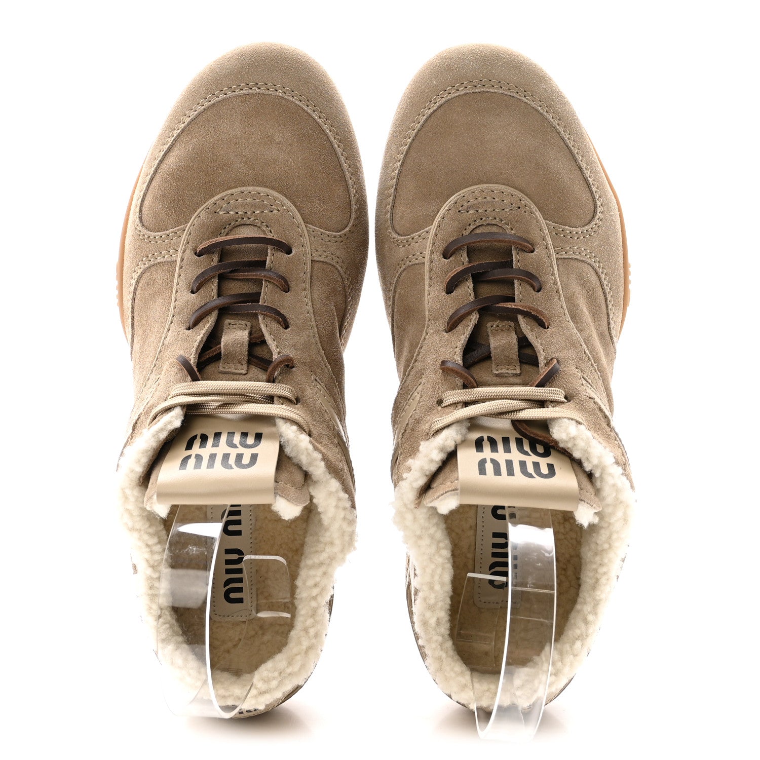 Miu Miu Suede Shearling Gymnasium Sneakers 39.5 Deserto 2 of 9
