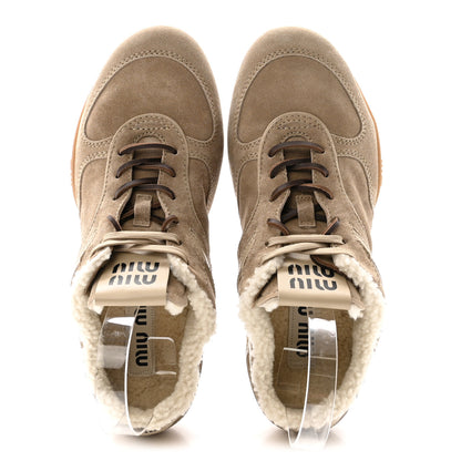 Miu Miu Suede Shearling Gymnasium Sneakers 39.5 Deserto 2 of 9