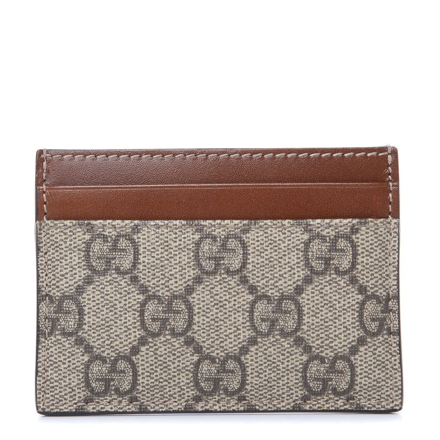 Gucci GG Supreme Monogram Calfskin Card Holder Beige Ebony Cuir 1 of 7