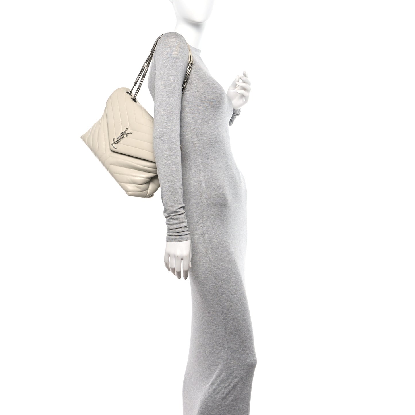 Calfskin Y Quilted Monogram Medium Loulou Chain Satchel Ivory