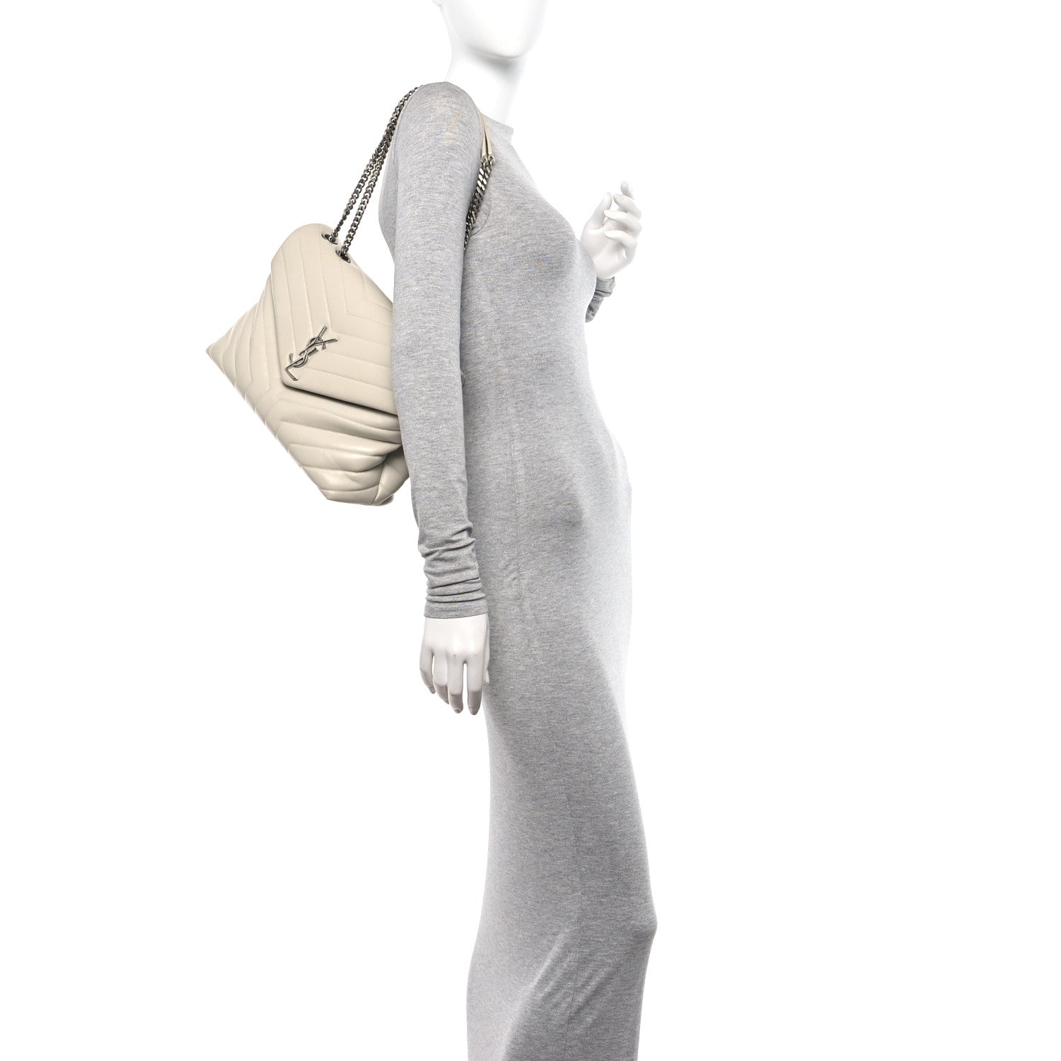 Saint Laurent Calfskin Y Quilted Monogram Medium Loulou Chain Satchel Ivory 2 of 12
