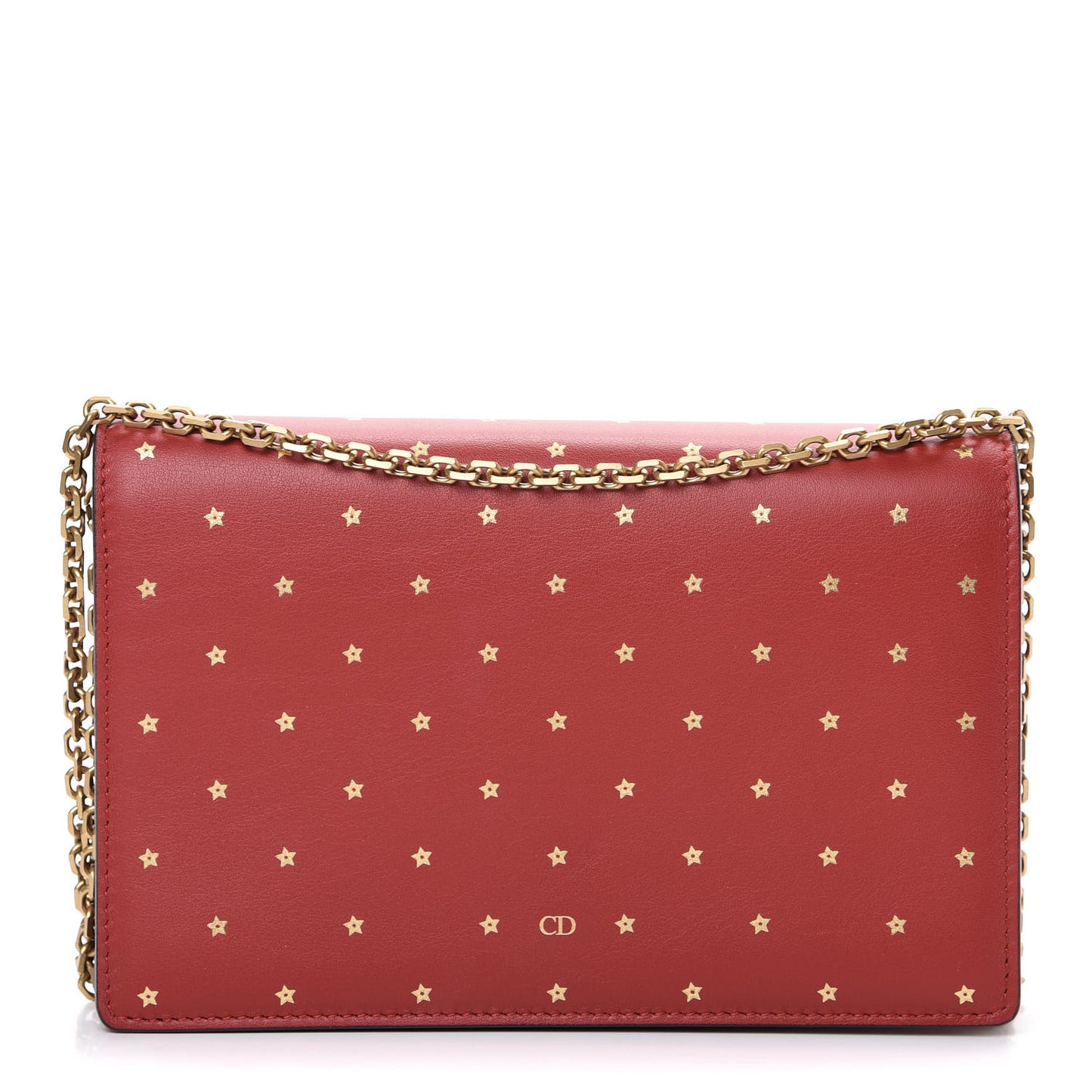 Calfskin Embossed Stars Wallet on Chain Rouge Gold