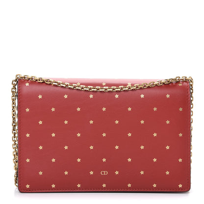 Christian Dior Calfskin Embossed Stars Wallet on Chain Rouge Gold 1 of 11