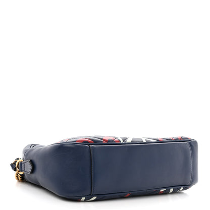 Gucci Calfskin Matelasse GucciGhost Medium GG Marmont Chain Shoulder Bag Blue Agata Hibiscus Red 4 of 13