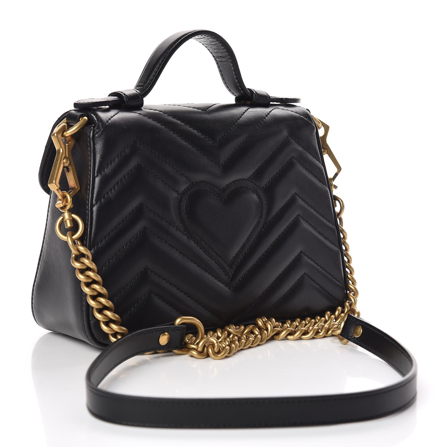 Gucci Calfskin Matelasse Mini GG Marmont Top Handle Shoulder Bag Black 3 of 10