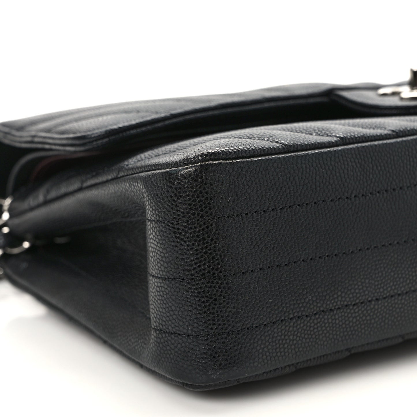 Caviar Chevron Quilted Medium Double Flap Black