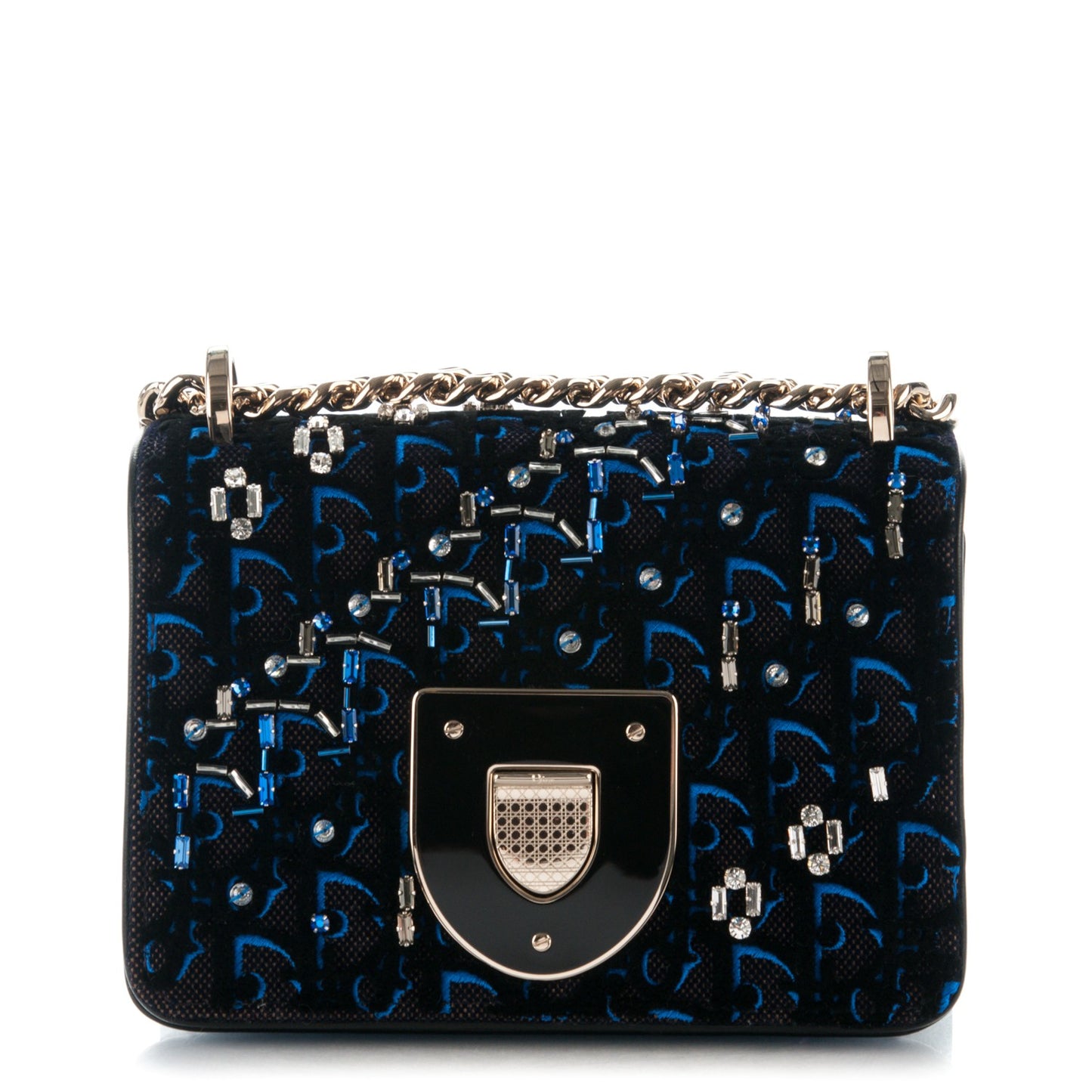 Velvet Crystal Small Diorama Club Flap Bag Navy Blue