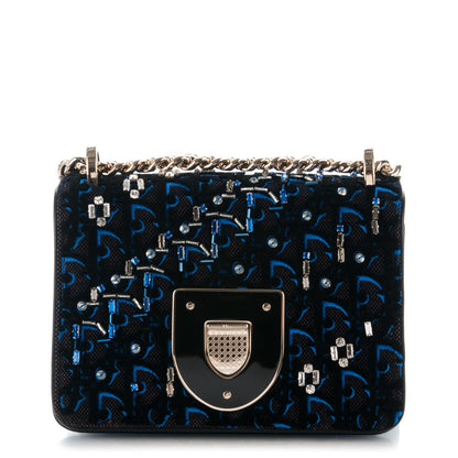 Christian Dior Velvet Crystal Small Diorama Club Flap Bag Navy Blue 1 of 6