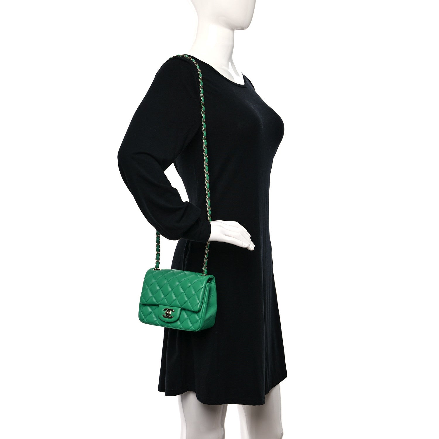 Chanel Lambskin Quilted Mini Square Flap Green 3 of 9