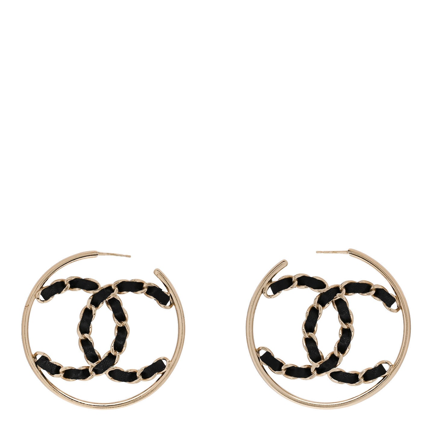 Lambskin CC Chain Hoop Earrings Black Gold