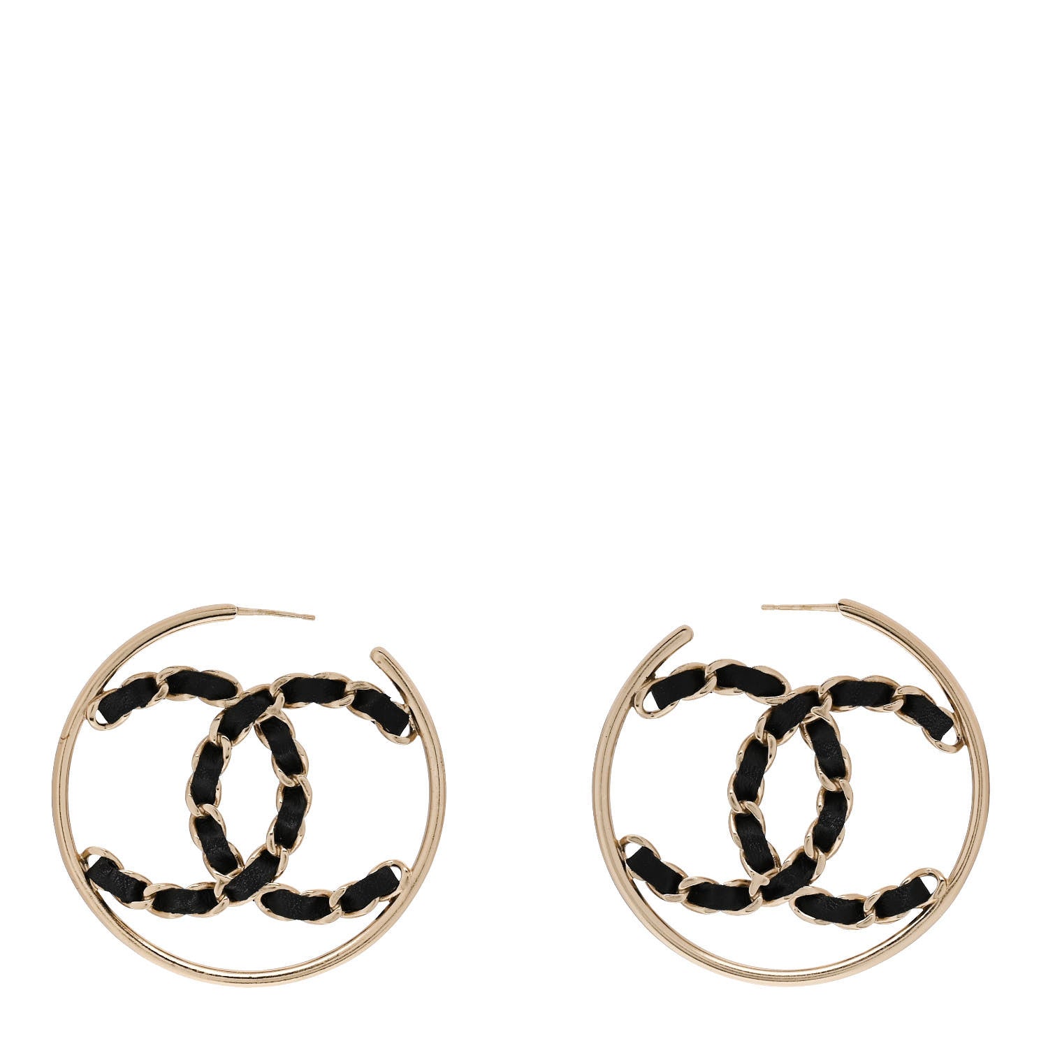 Chanel Lambskin CC Chain Hoop Earrings Black Gold 1 of 4