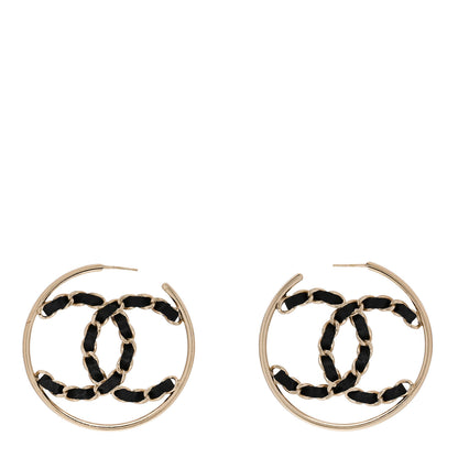 Chanel Lambskin CC Chain Hoop Earrings Black Gold 1 of 4