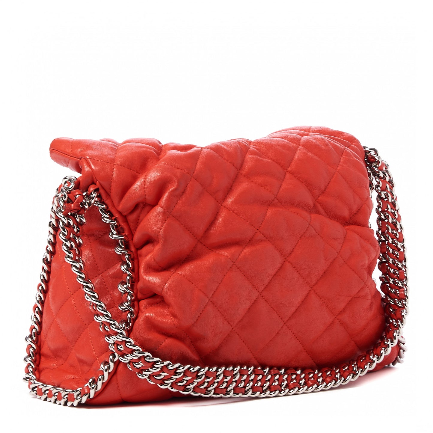 Washed Lambskin Chain Around Hobo Red