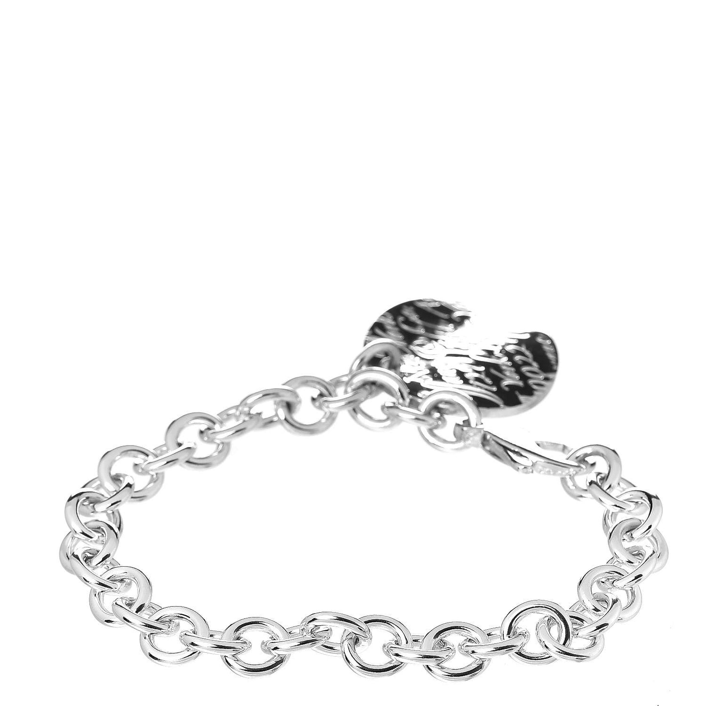 Sterling Silver Notes Round Tag Charm Bracelet