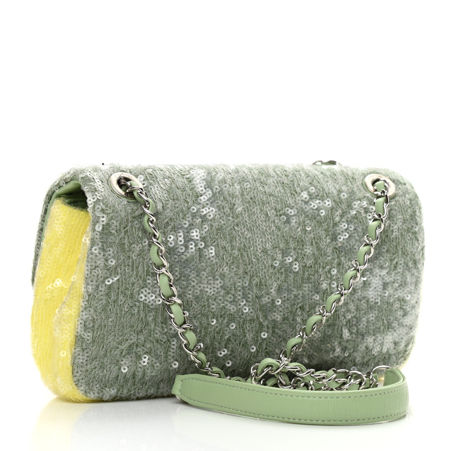 Chanel Sequin Mini Waterfall Flap Green Light Green Yellow 3 of 10