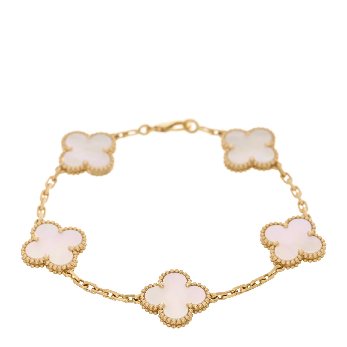 18K Yellow Gold Mother of Pearl 5 Motifs Vintage Alhambra Bracelet