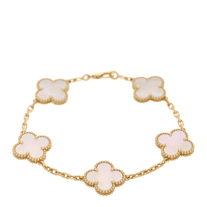 Van Cleef & Arpels 18K Yellow Gold Mother of Pearl 5 Motifs Vintage Alhambra Bracelet 1 of 4