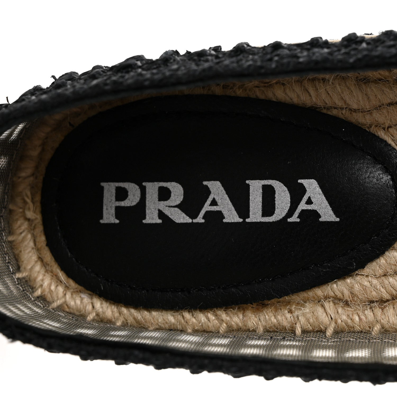 Prada Raffia Triangle Logo Crochet 20mm Espadrilles 37 Black Naturale 8 of 9