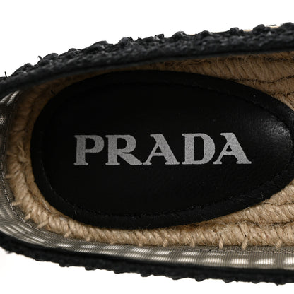 Prada Raffia Triangle Logo Crochet 20mm Espadrilles 37 Black Naturale 8 of 9