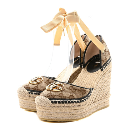 Gucci Monogram Matelasse GG Marmont Ankle Wrap Platform 35/120mm Espadrille Wedges 35.5  35.5 Beige Ebony Black Sand Storm 4 of 10